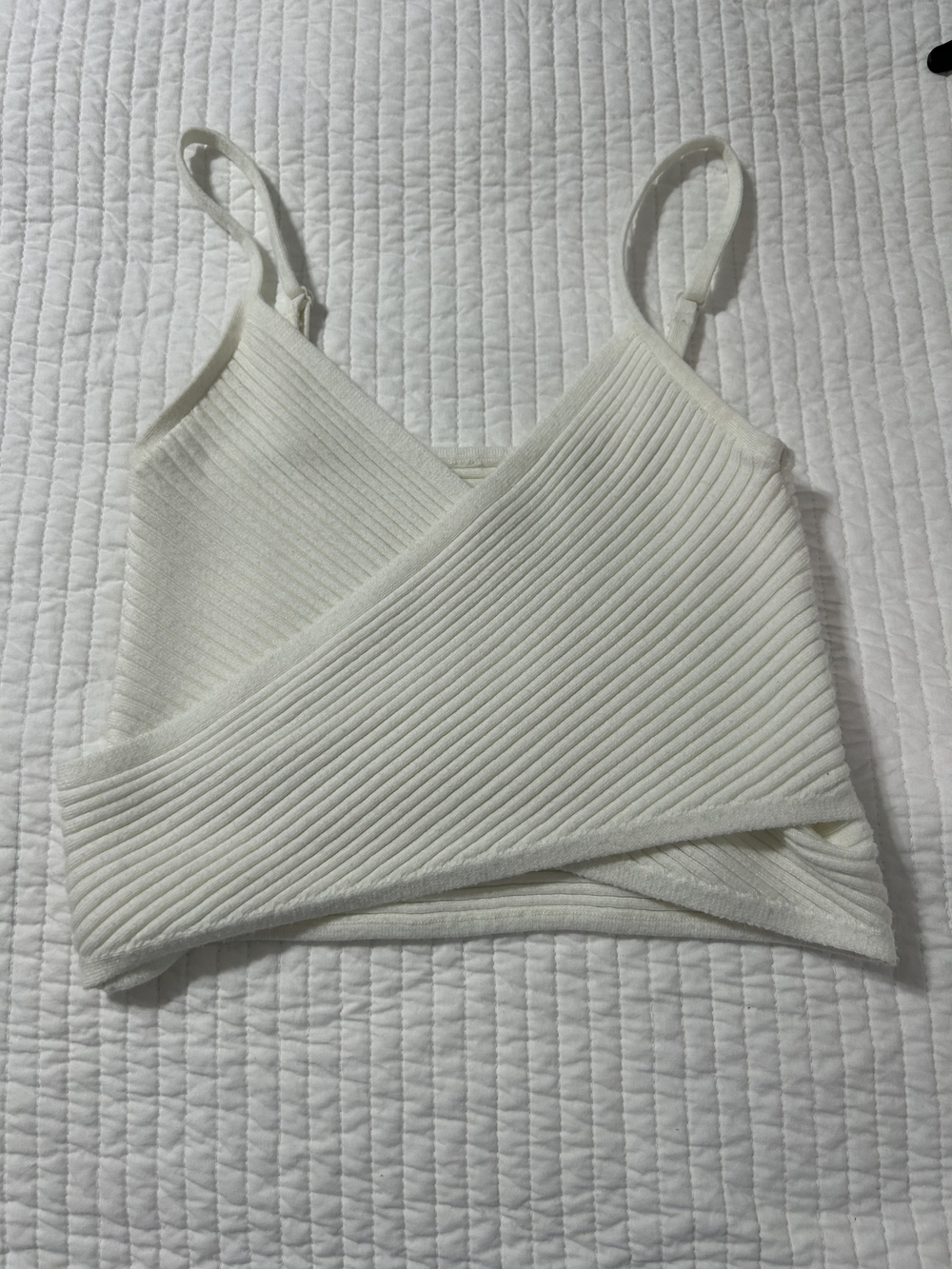 American Eagle Outfitters Cream Ribbed Wrap Crop Tank